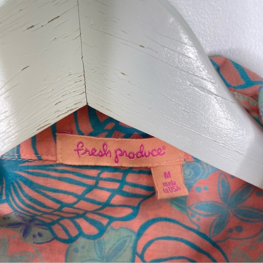Fresh Produce Size M Pink & Blue Seashell Sanddollar Popover Lightweight Shirt - Picture 3 of 8